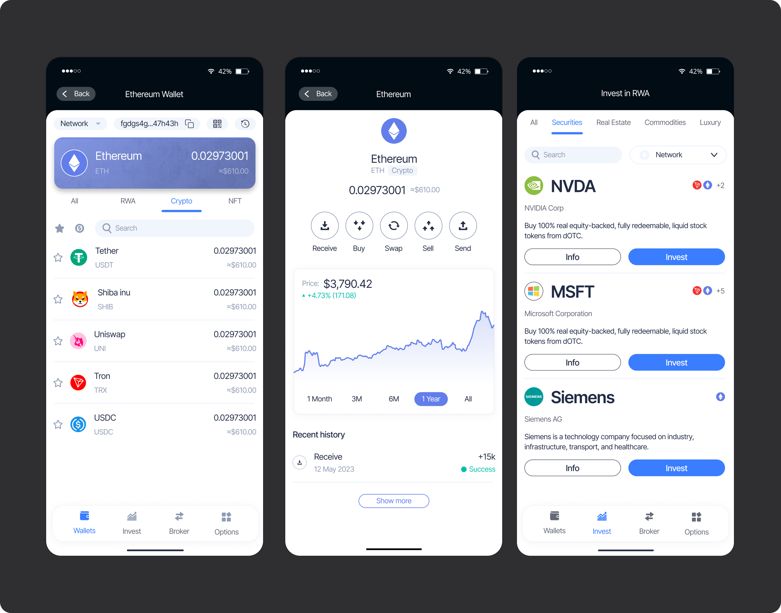 RWAY mobile app screens